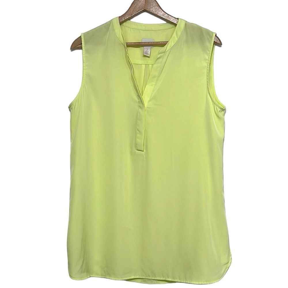 Bright Yellow Sleeveless Blouse Chico’s Size 2 Large Lightweight Popover Top